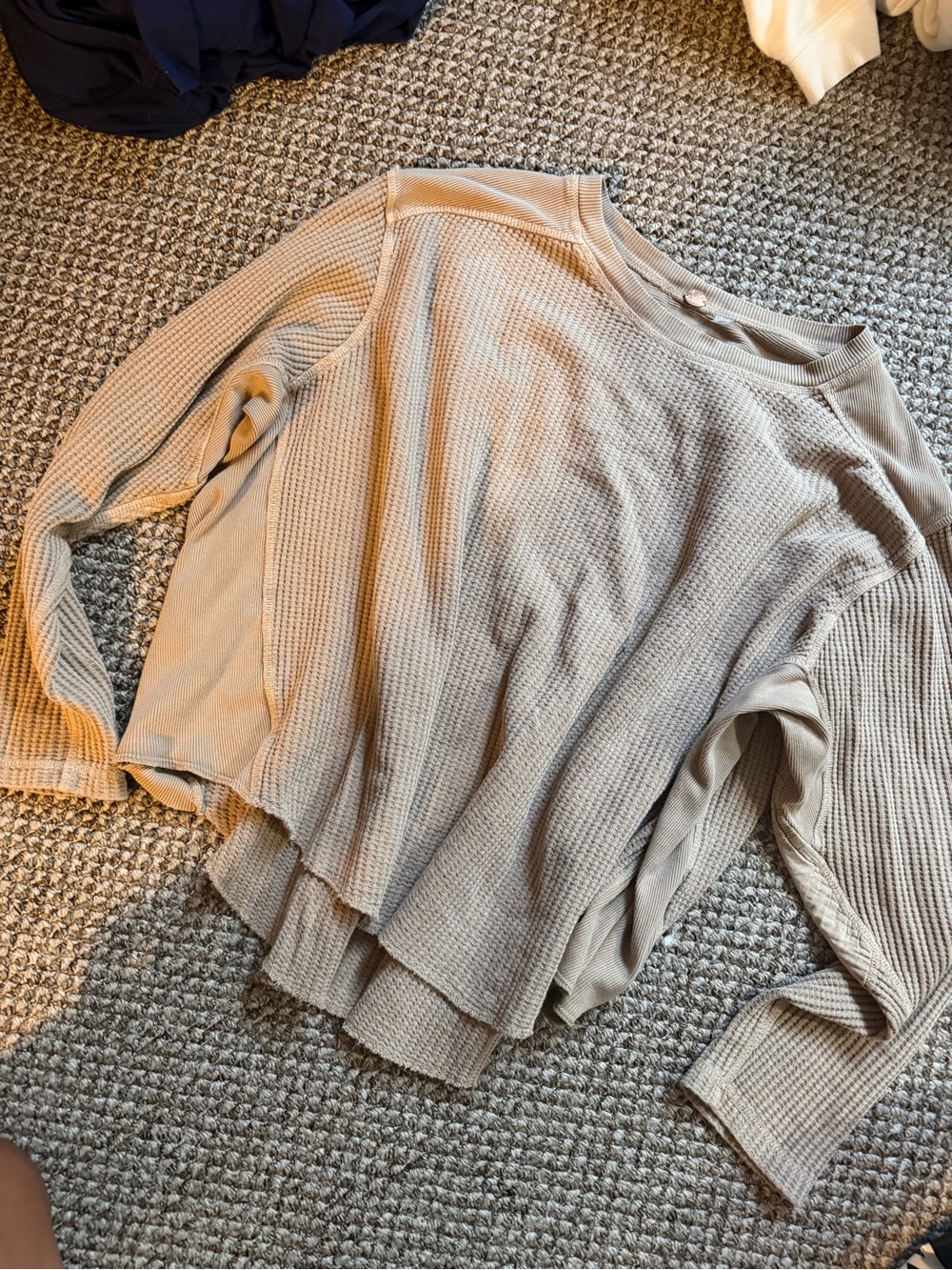 Free People Waffle Knit Long Sleeve Top in Beige